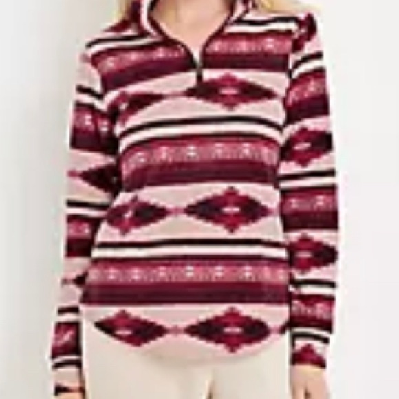 Maurices Tops - Maurice’s Burgundy Combo Geometric Print 1/4 Zip Lightweight Fleece Pullover